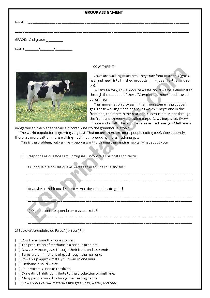 Cow Threat worksheet