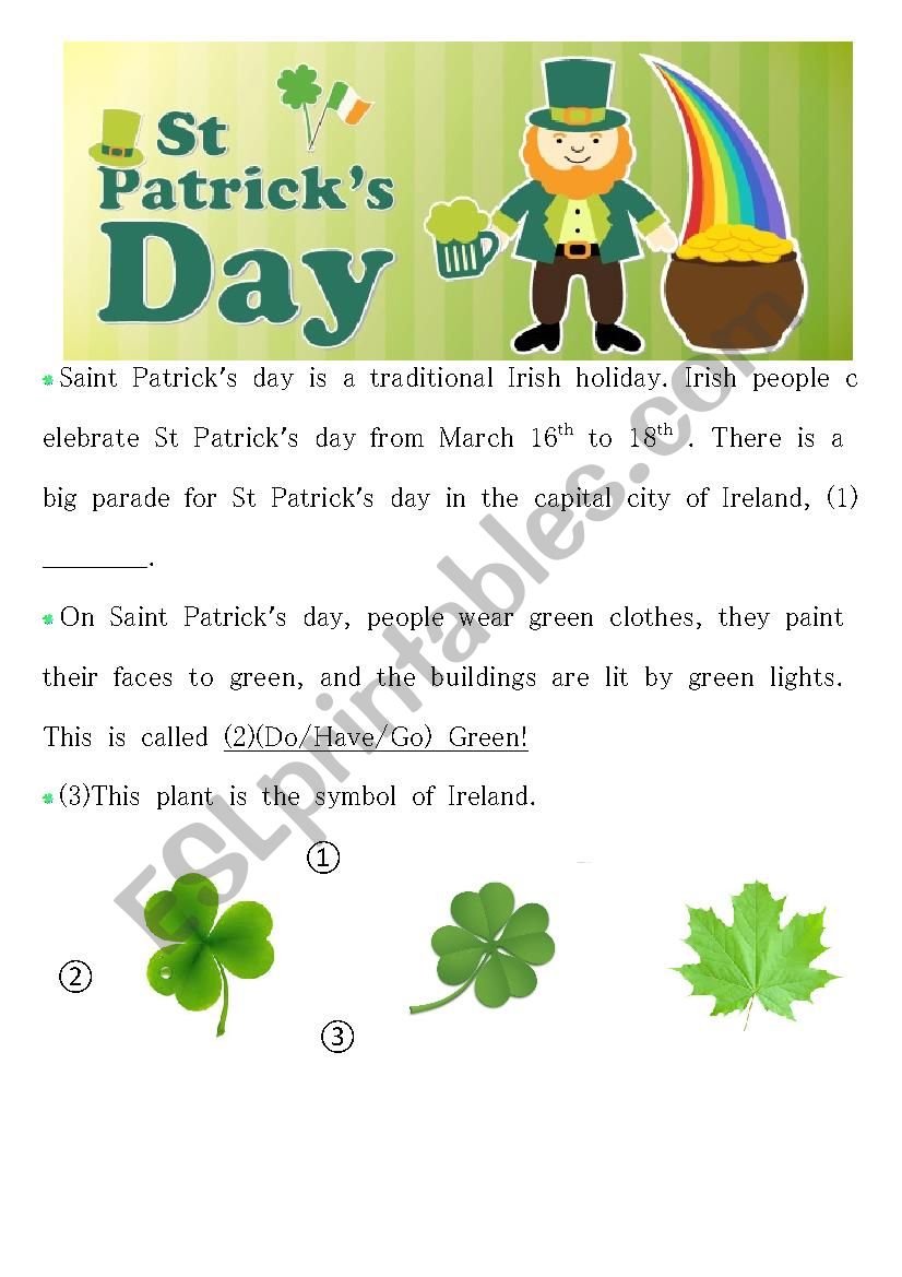St.Patricks Day Quiz worksheet