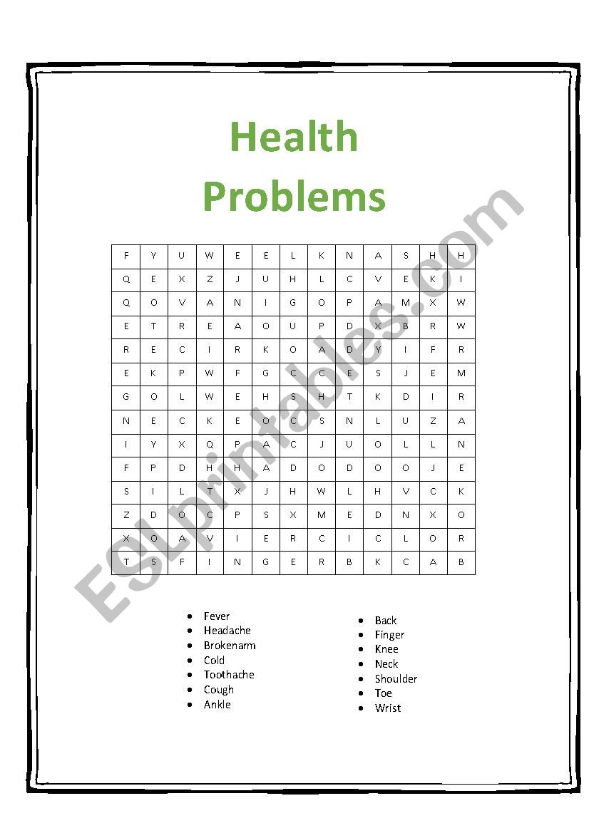 health problems worksheet