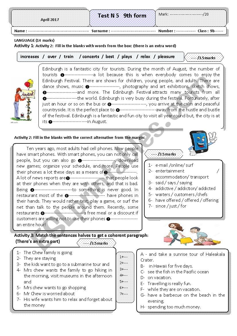 services and entertainment  worksheet