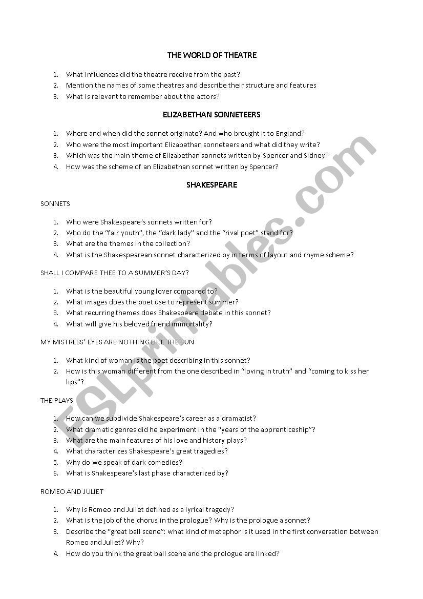 Test of English Literature - Elizabethan Age