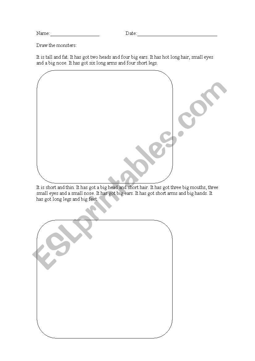 Descriptions worksheet