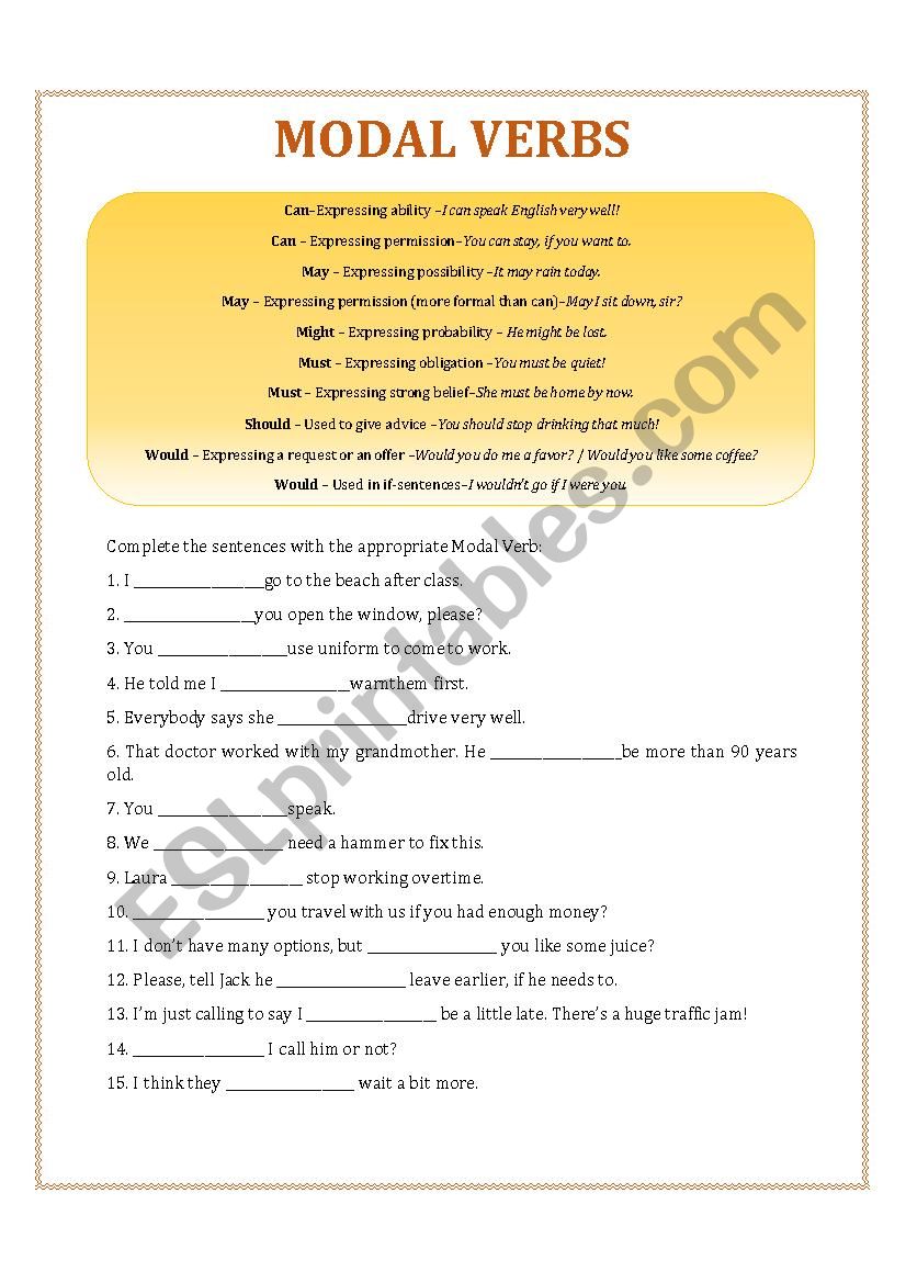 Modal Verbs - With Exp. and Key