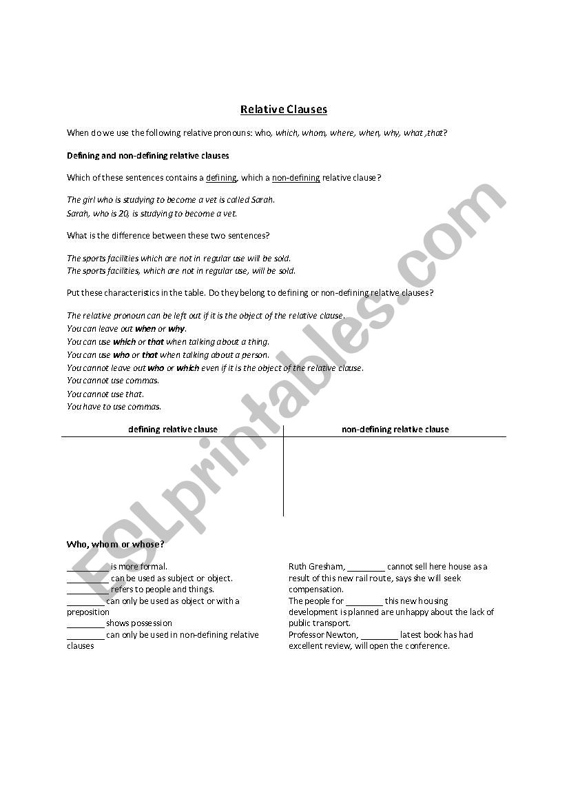 Relative Clauses worksheet