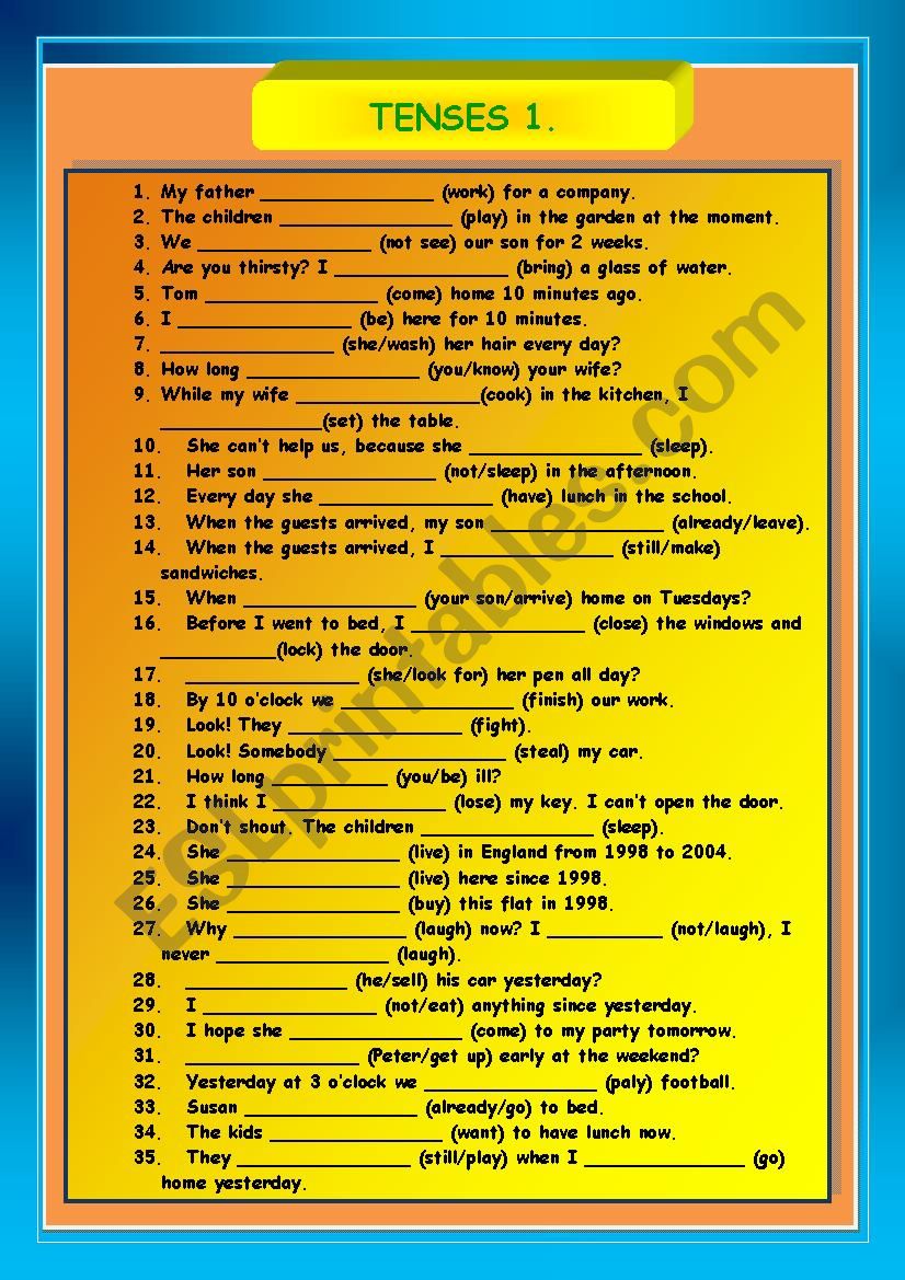 Tenses 1 worksheet