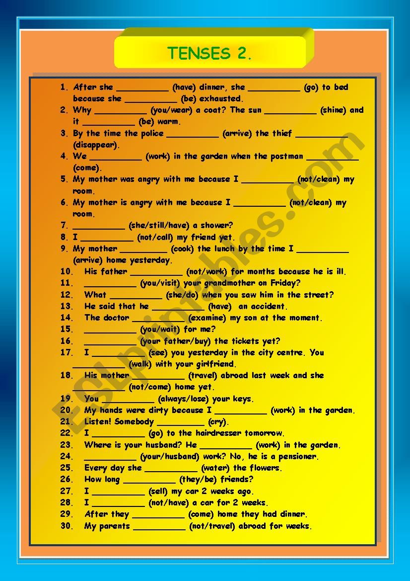 Tenses 2 worksheet