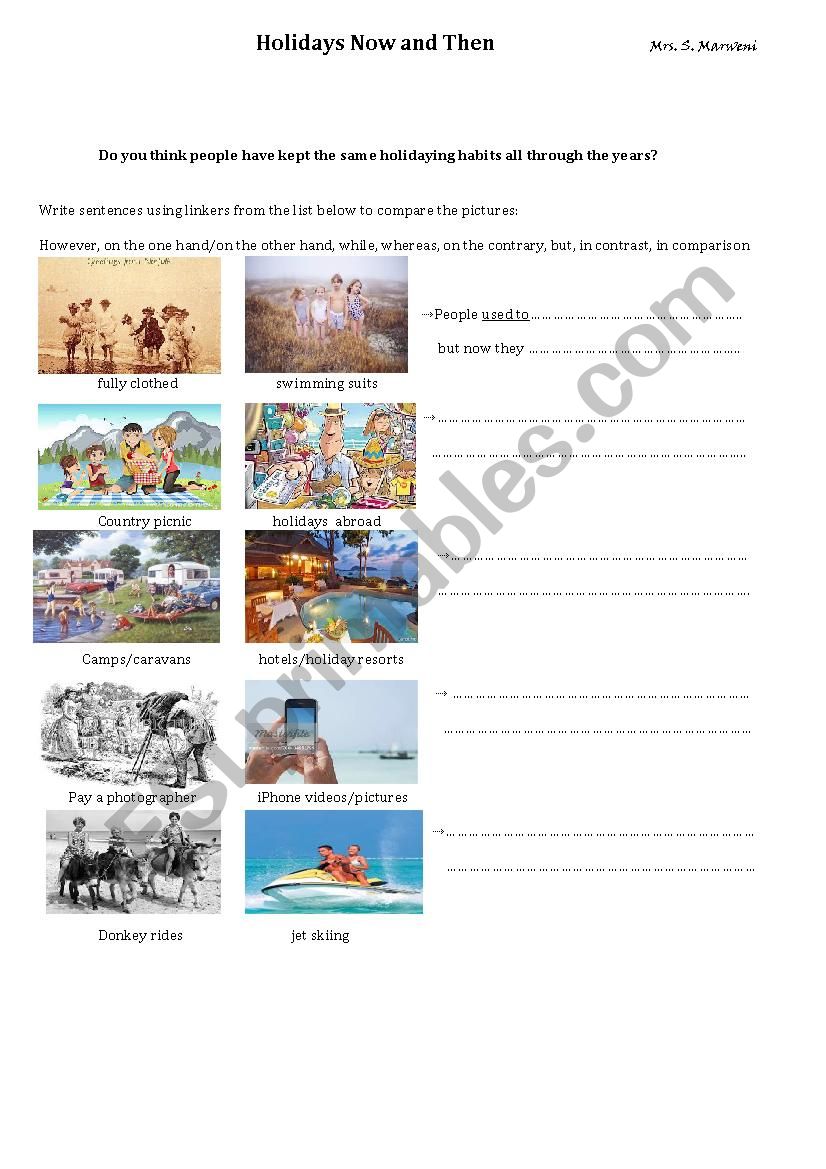 holidays now and then worksheet