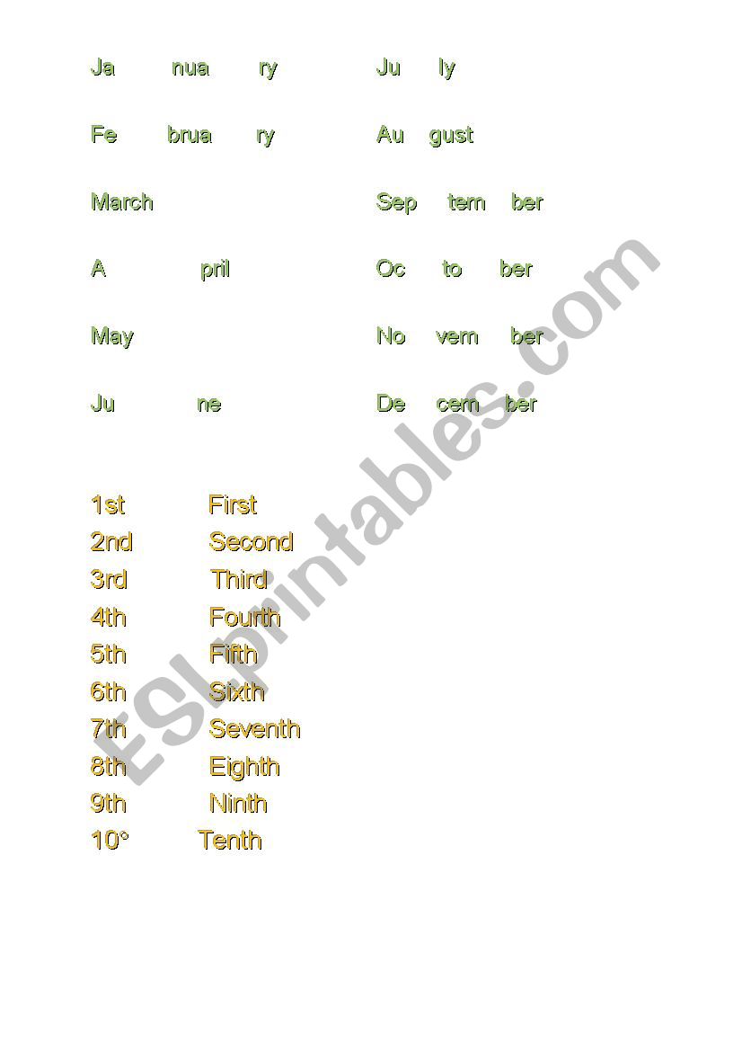 Months, ordinal and cardinal numbers