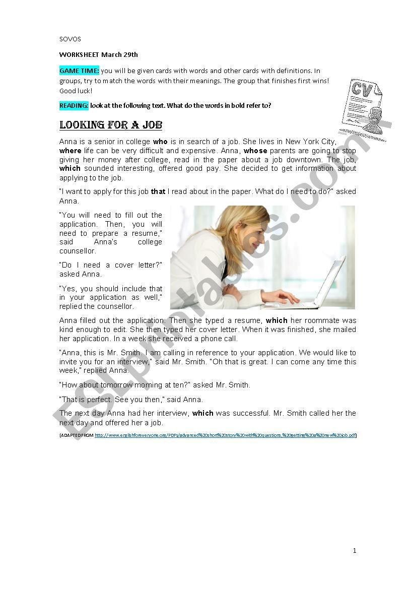 Jobs  worksheet