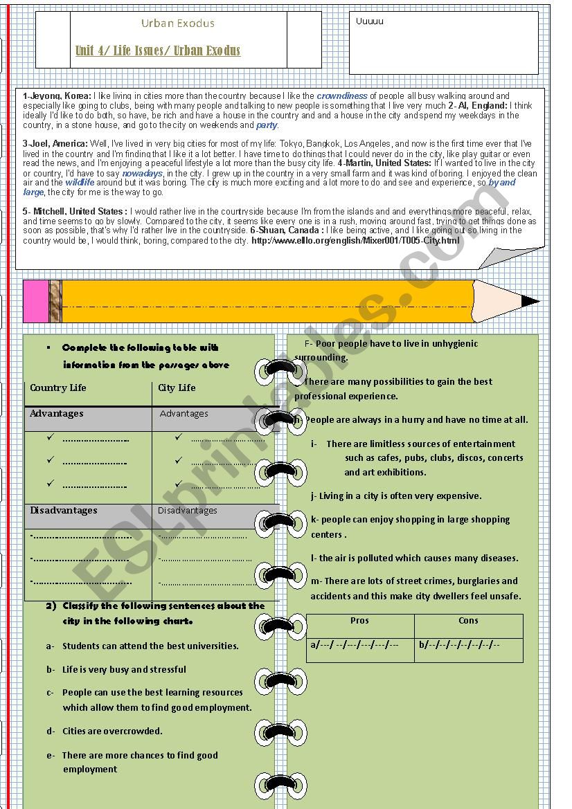 Urban exodus (1) worksheet