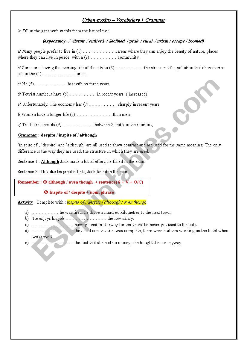 Lesson 6: Urban Exodus ( vocabulary + grammar)