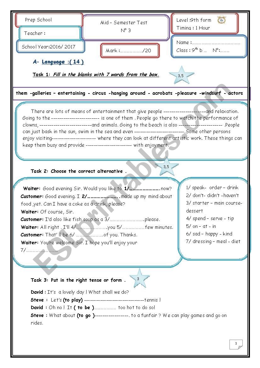 9th mid-semester test n3 worksheet