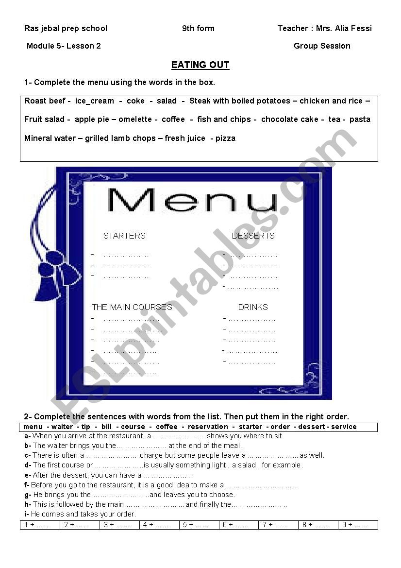 EATING OUT CONSOLIDATION worksheet