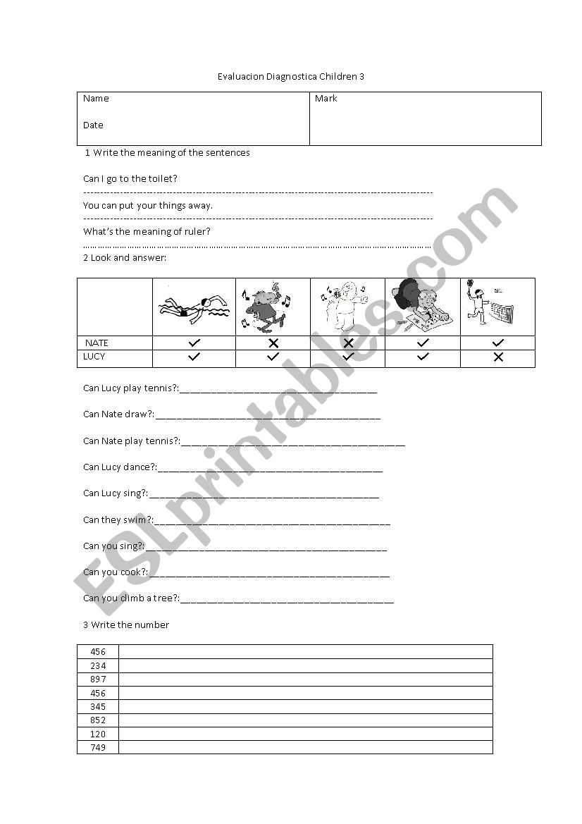 Test  worksheet