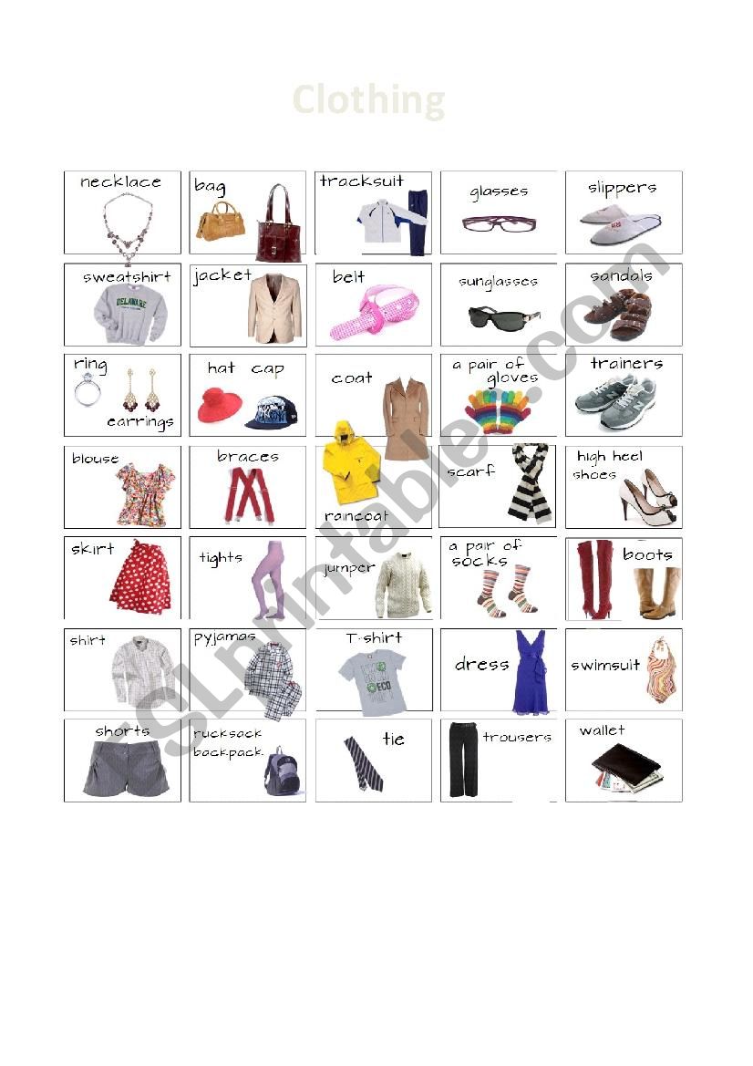 Clothing vocabulary worksheet