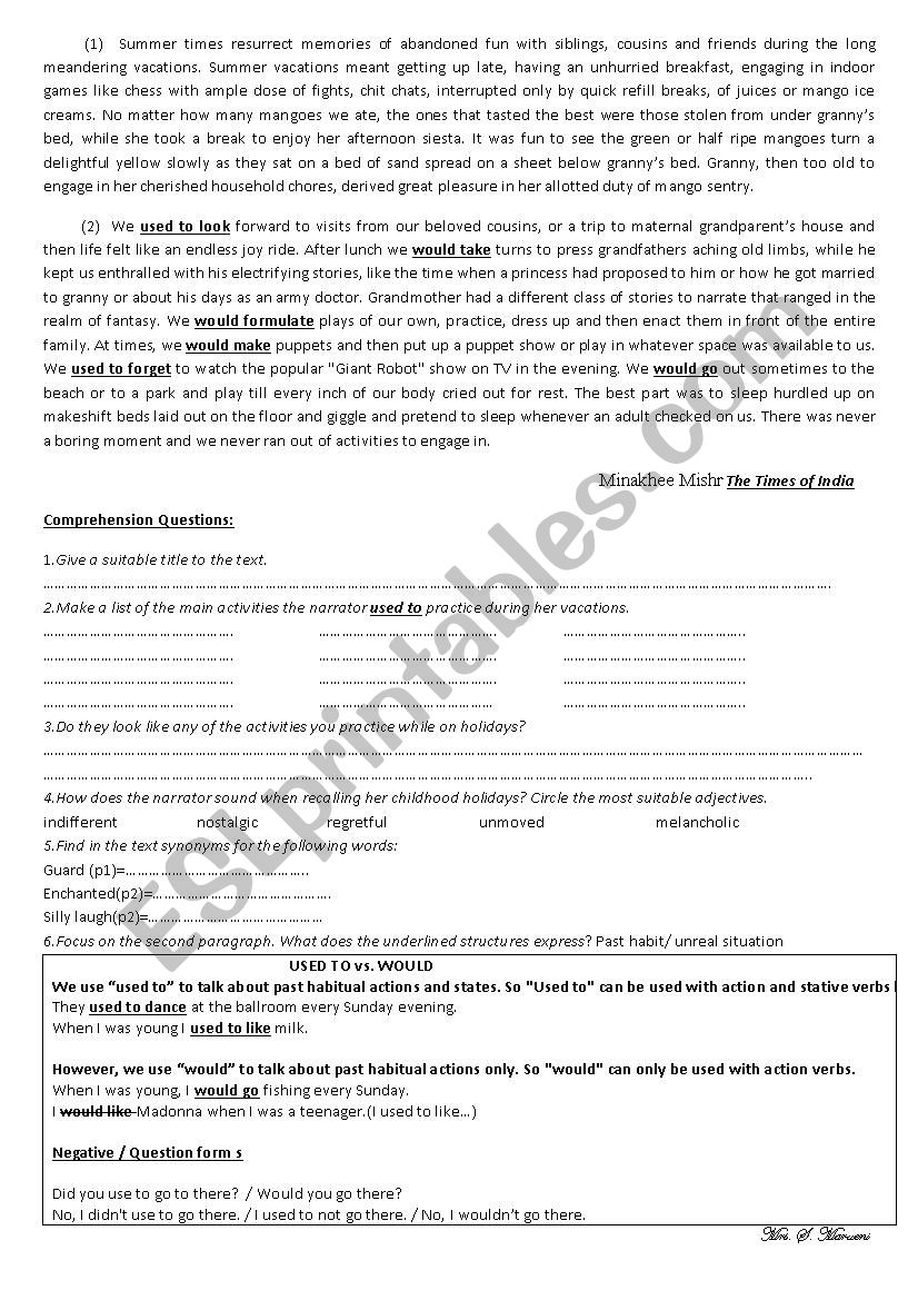 summer times worksheet