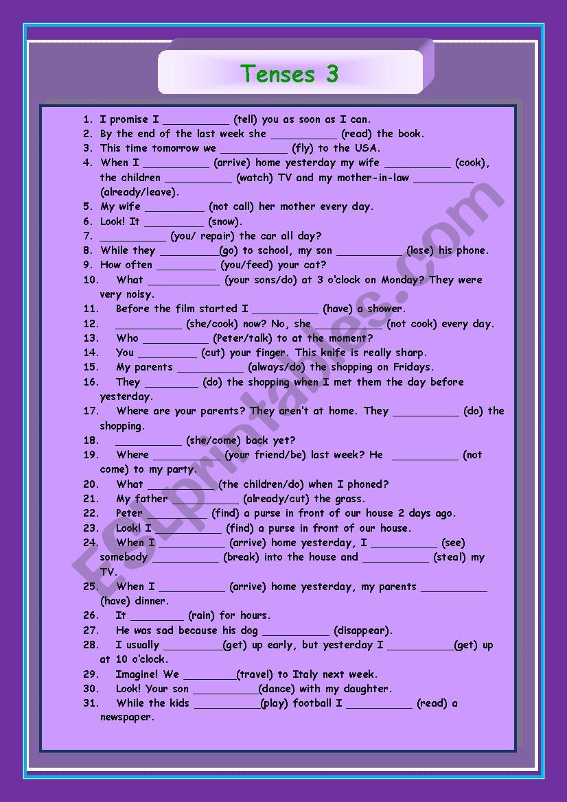 Tenses 3 worksheet