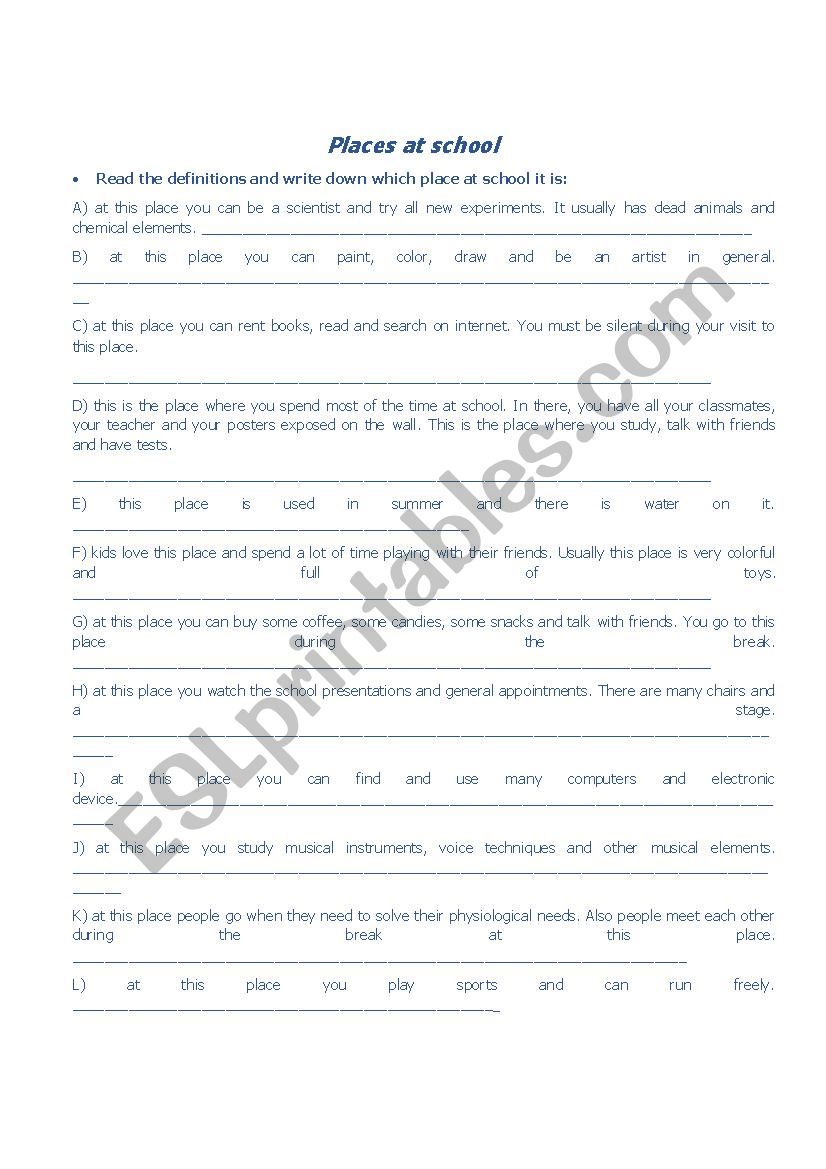 Places at school worksheet