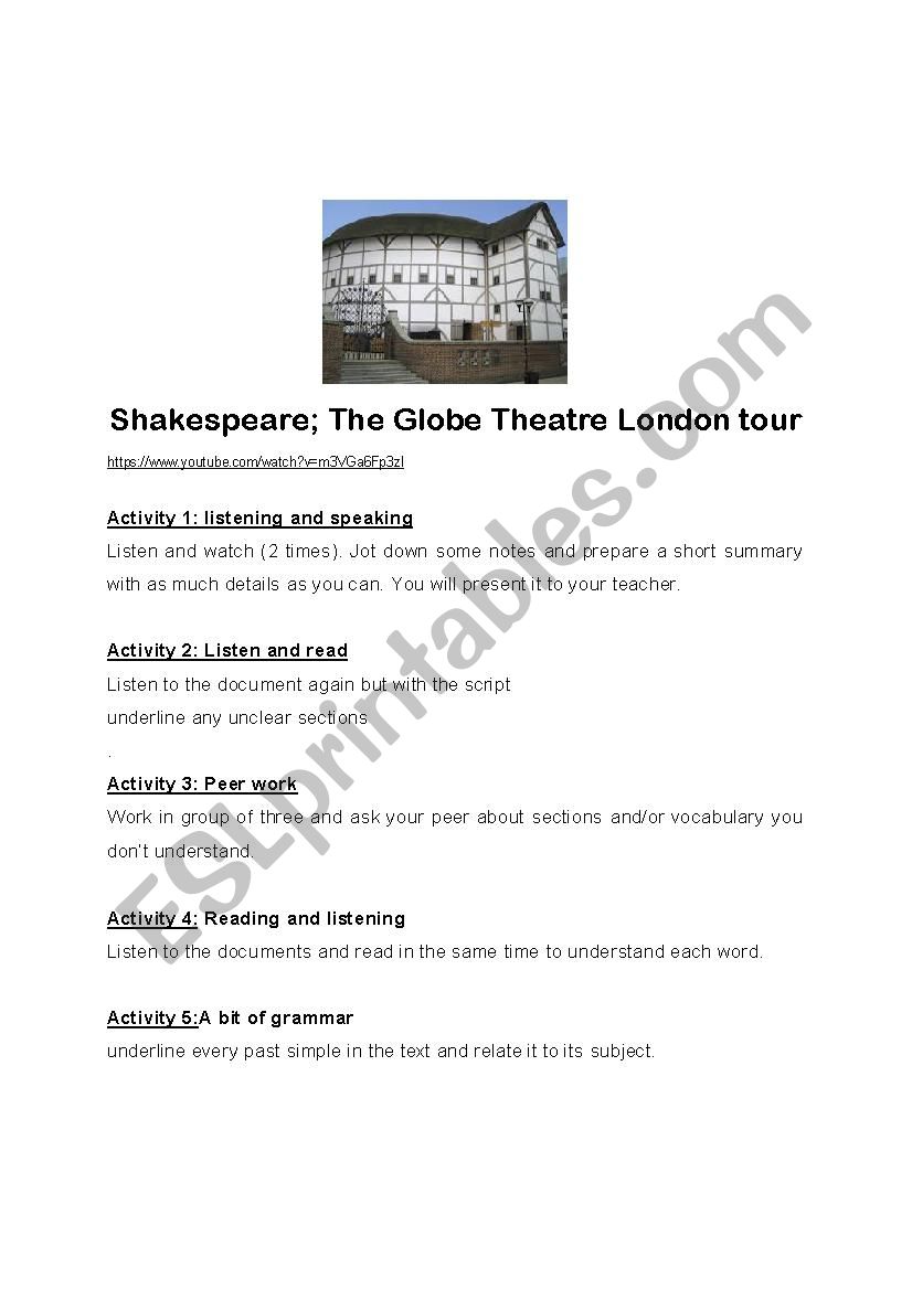 The globe Theater London Tour worksheet