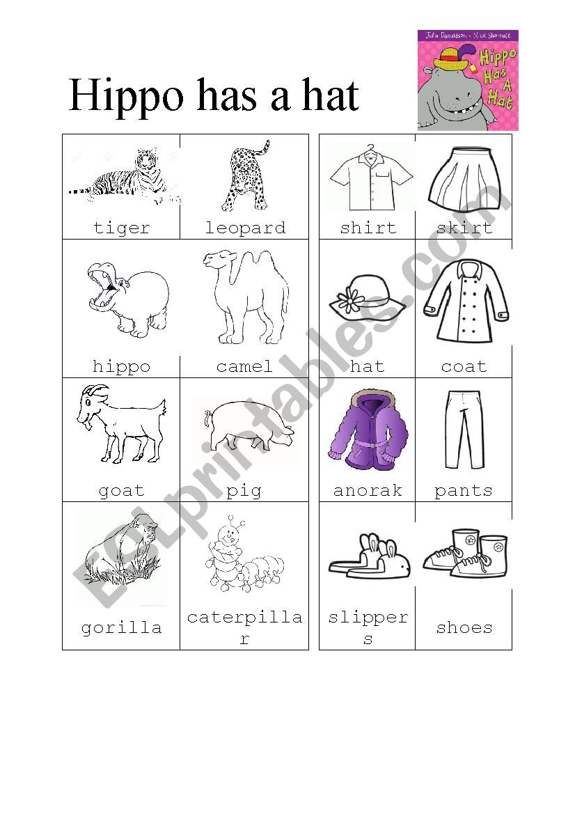 Hippo has a hat_vocabulary worksheet