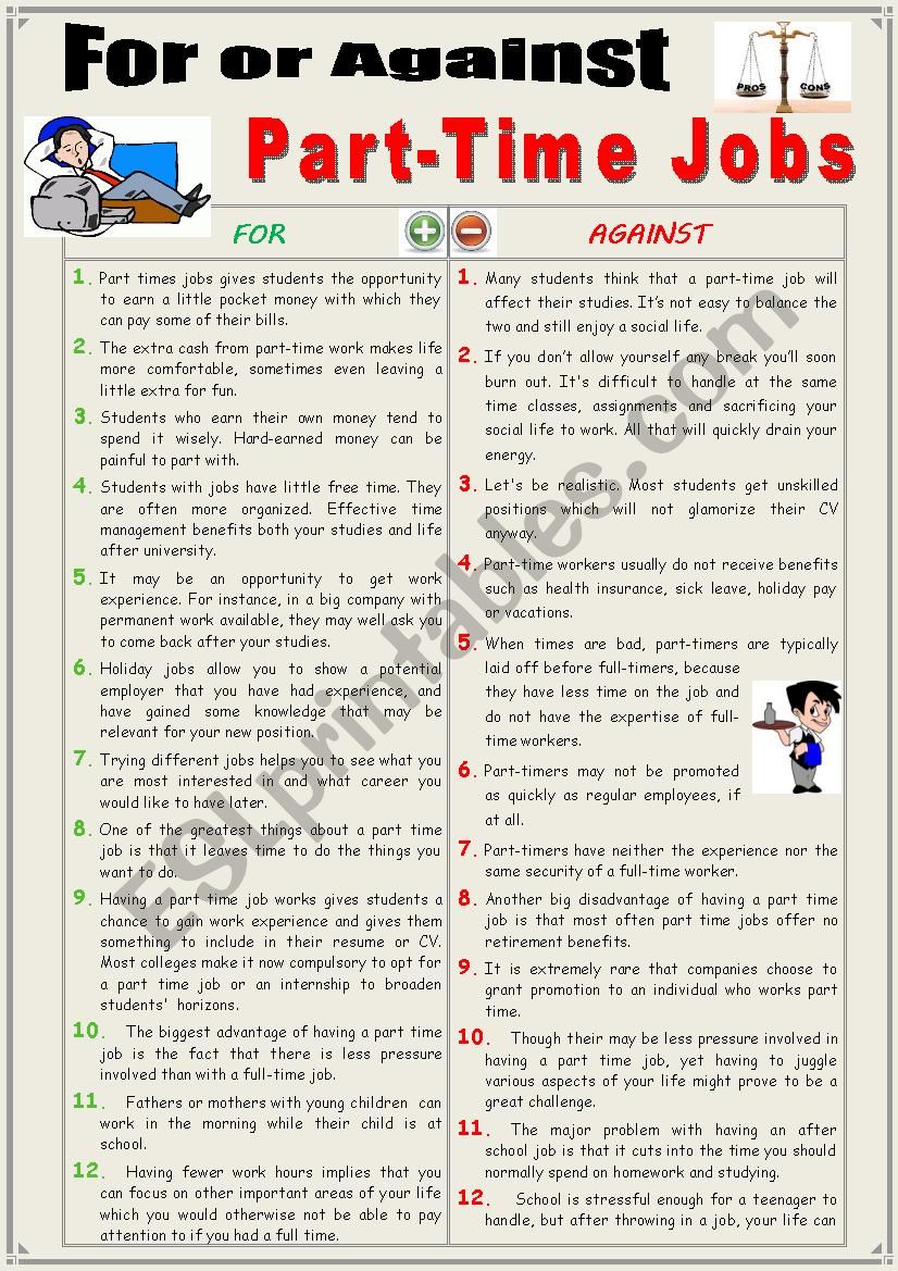 For or against part-time jobs (Debating + conversation)