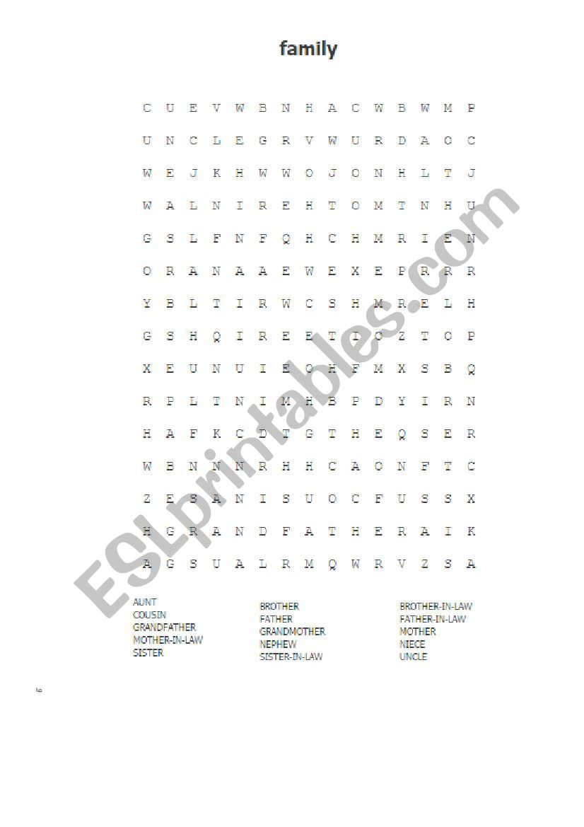 Family Crossword worksheet