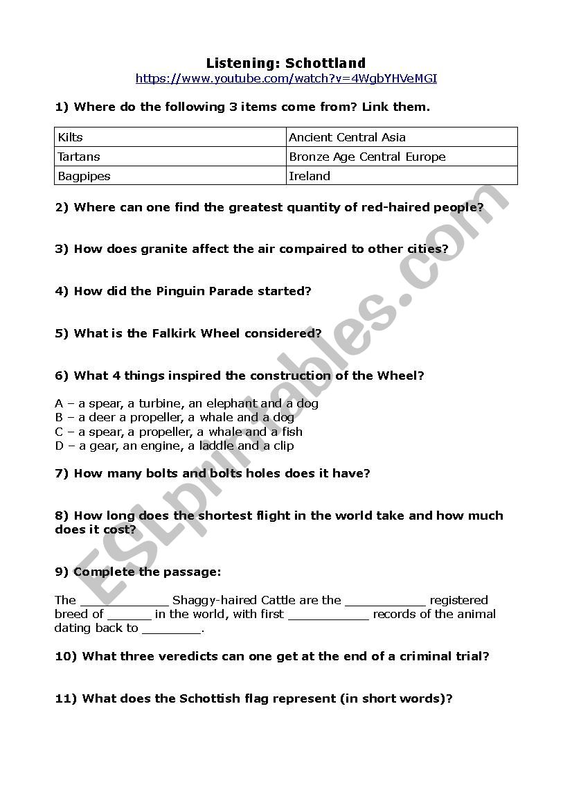 Schottland worksheet