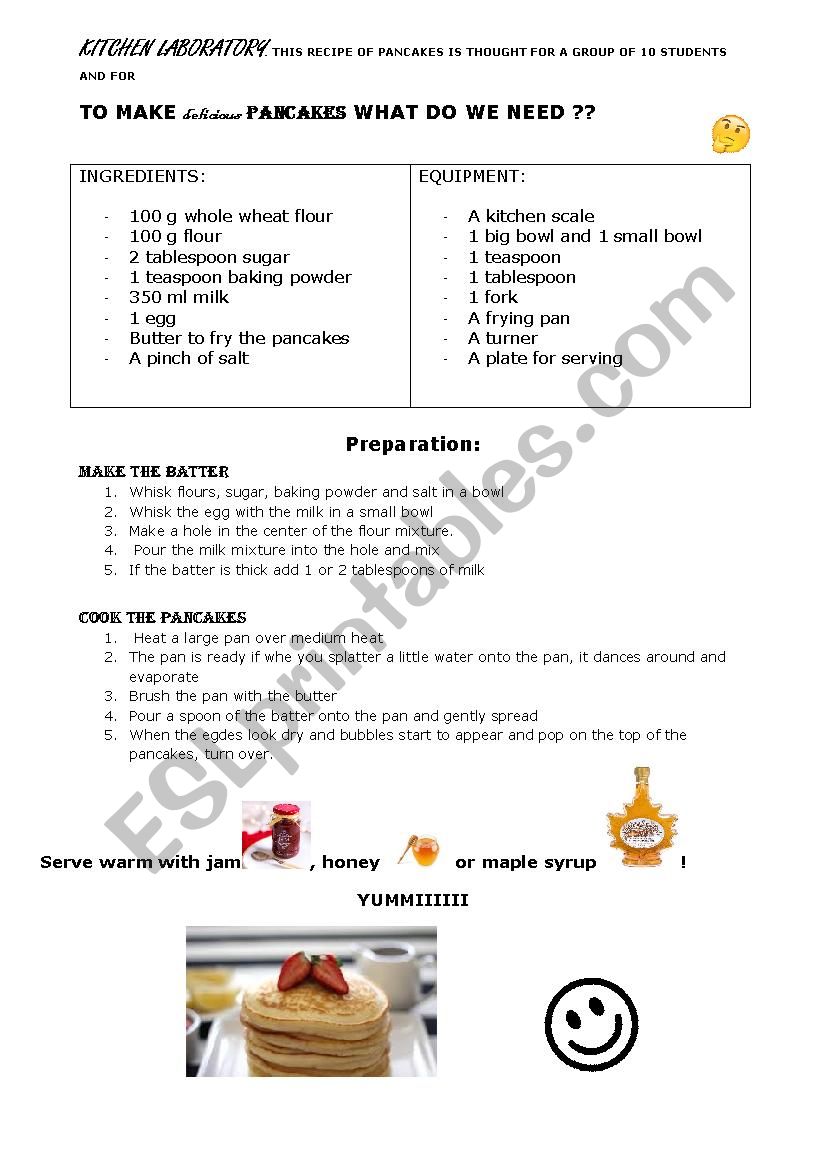 KITCHEN LAB : pancakes worksheet