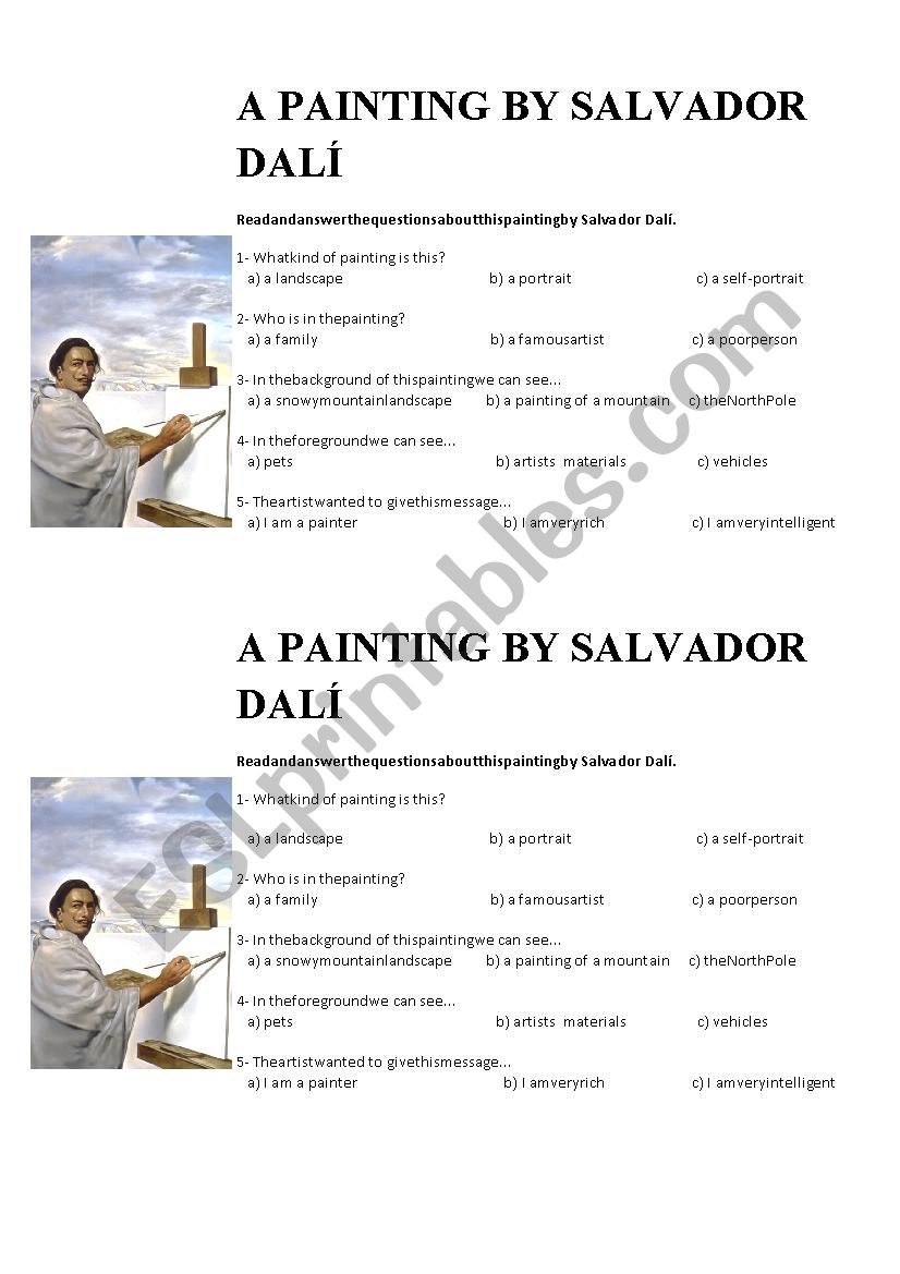 A PAINTING BY SALVADOR DAL worksheet