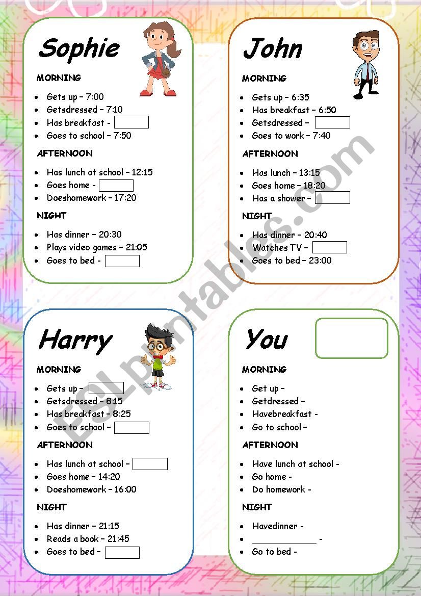 Routine cards to fill with time