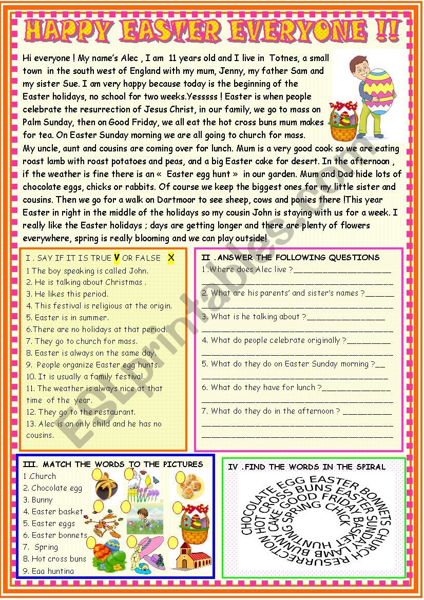 Happy Easter : reading worksheet