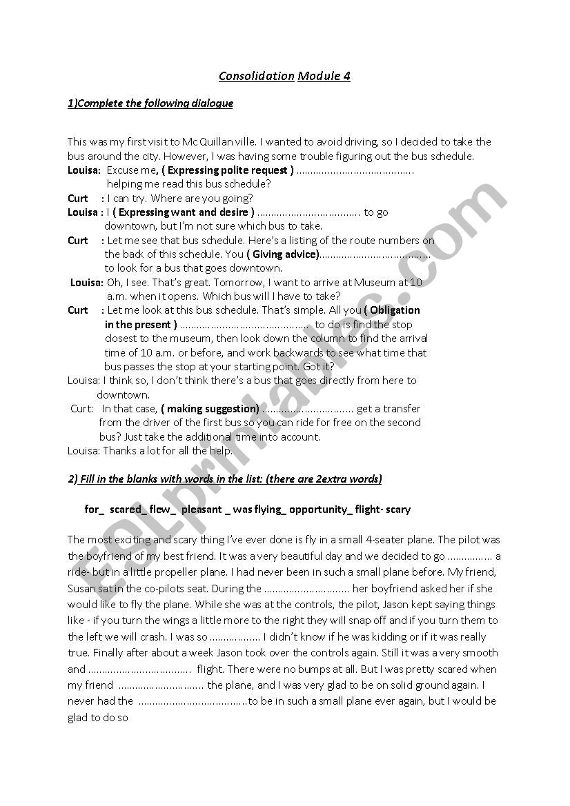 consolidation of Module 4 worksheet