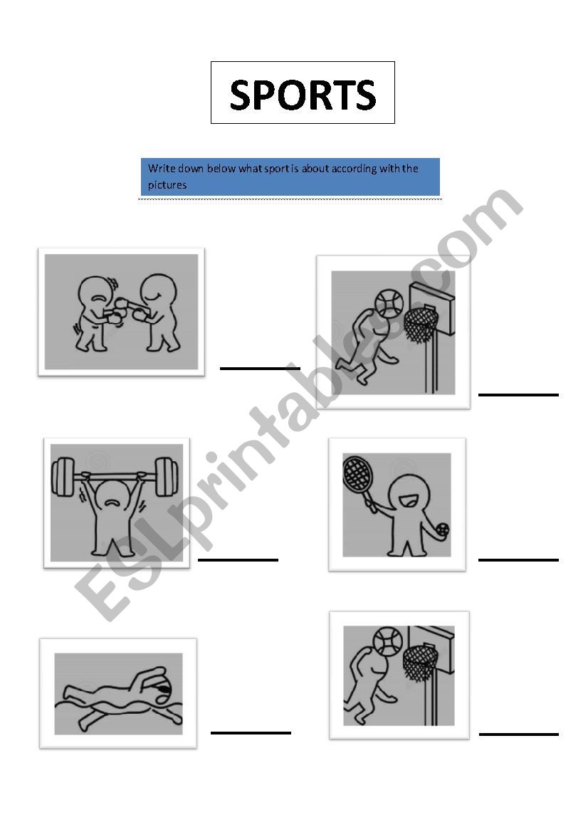 Sports pictures worksheet