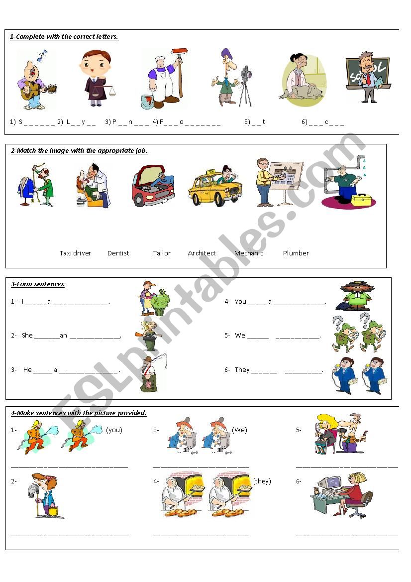Jobs and Verb to be worksheet