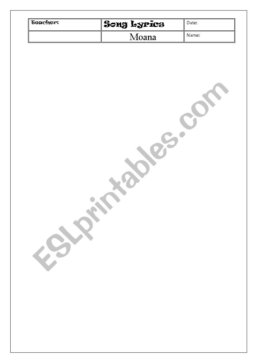 moana song lyrics handouts esl worksheet by shy213