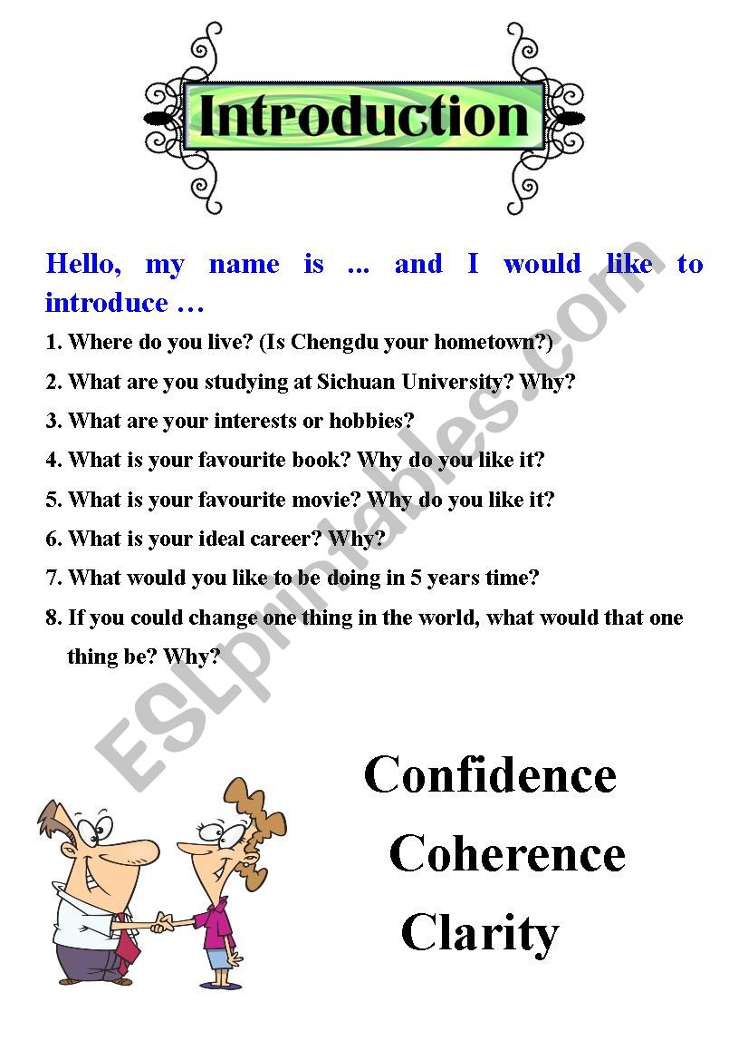 Student introductions worksheet