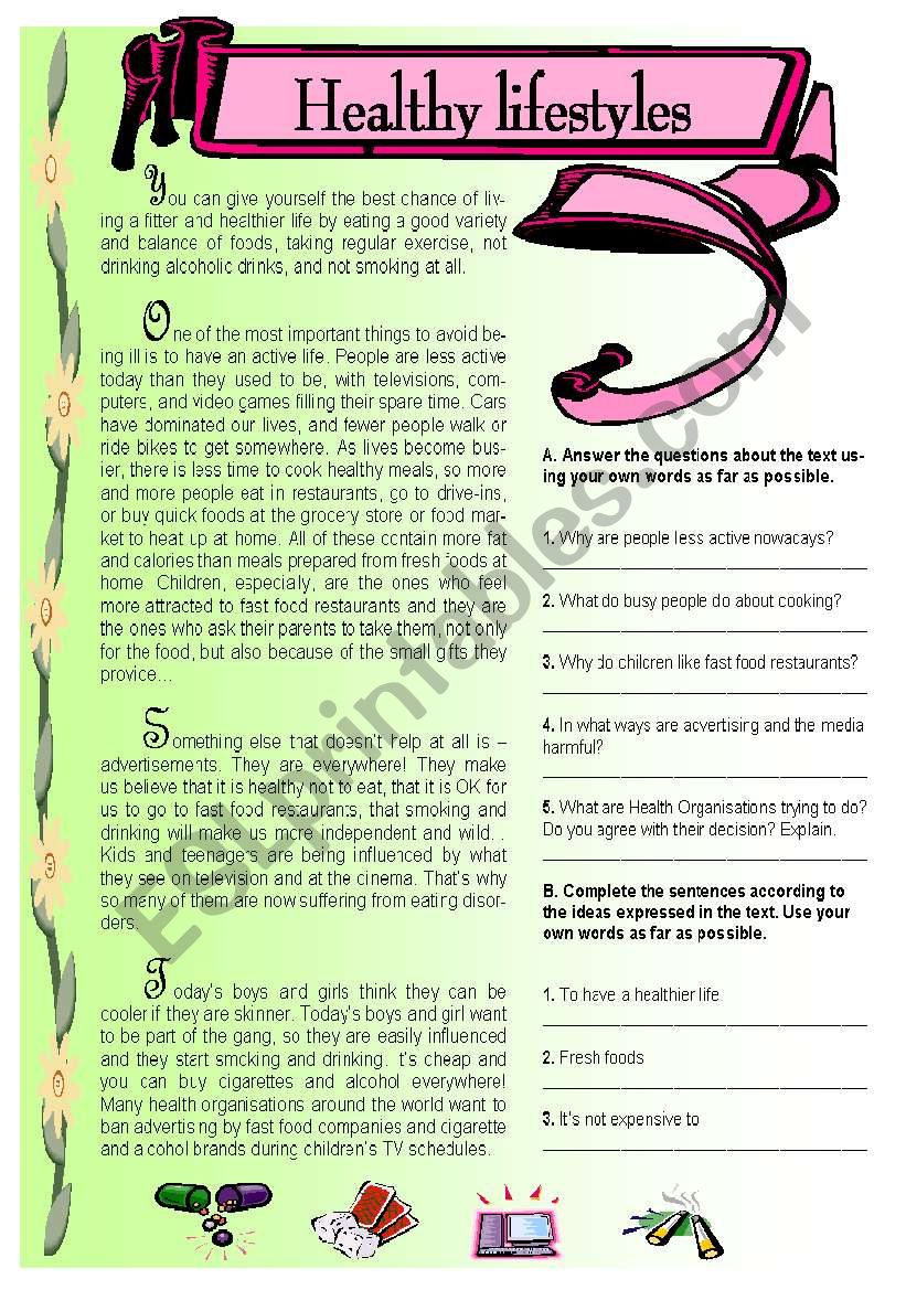 Healthy lifestyles worksheet