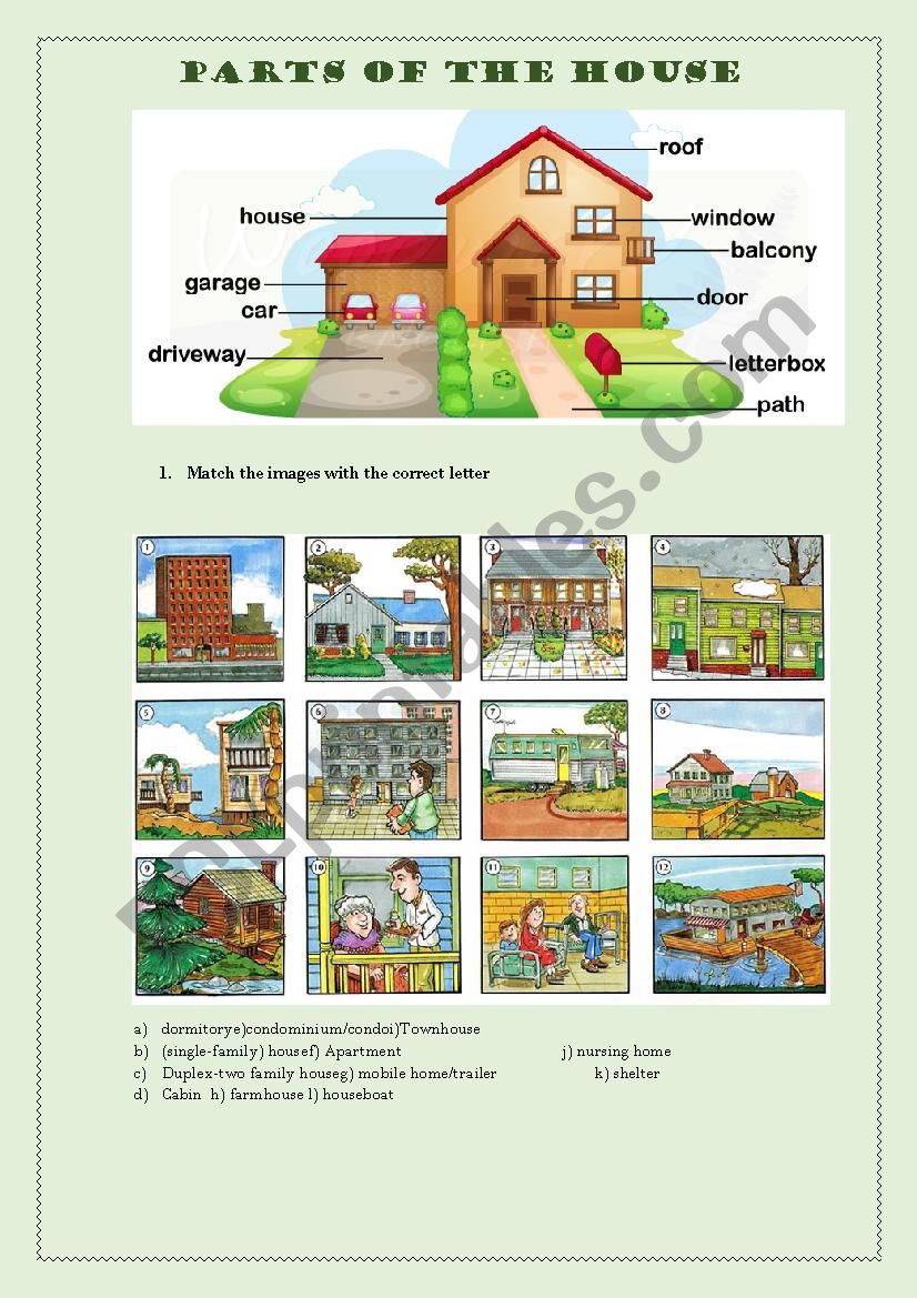 Parts of the house worksheet