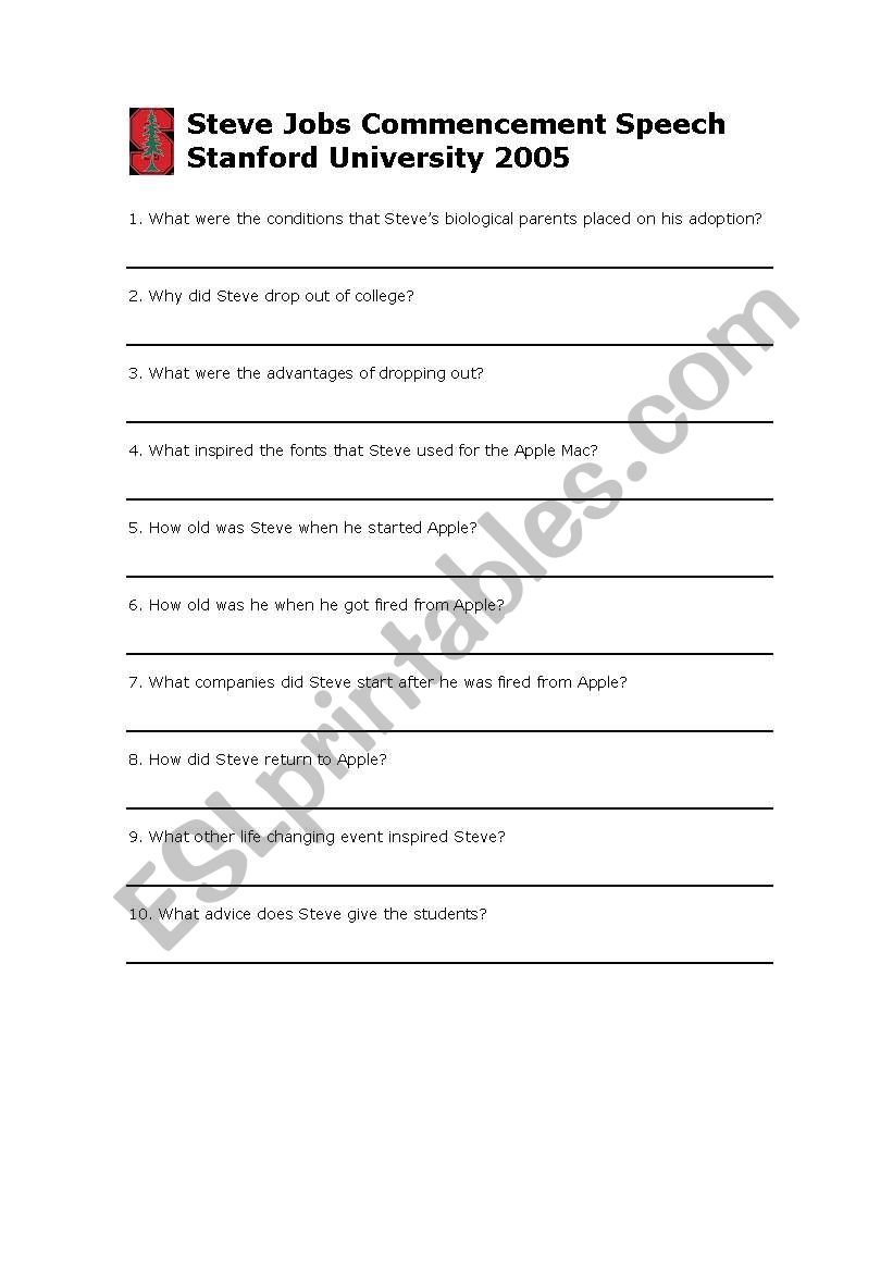 Steve Jobs Listening Exercise worksheet