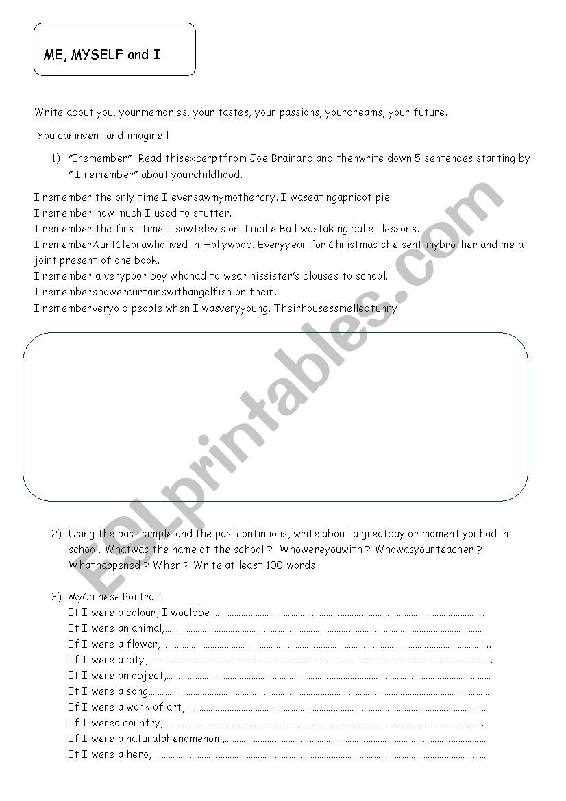 Me, Myself and I  worksheet