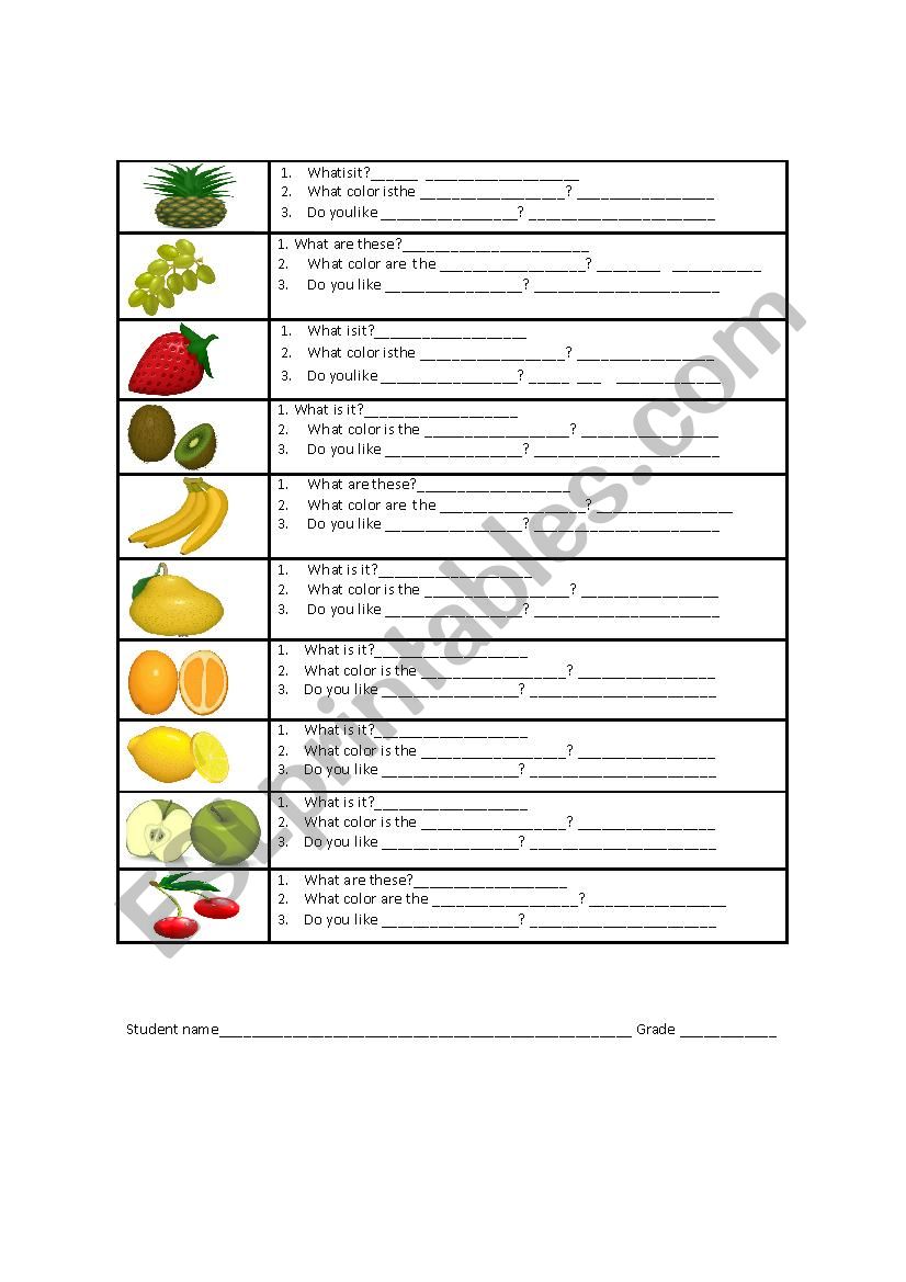 fruits  worksheet