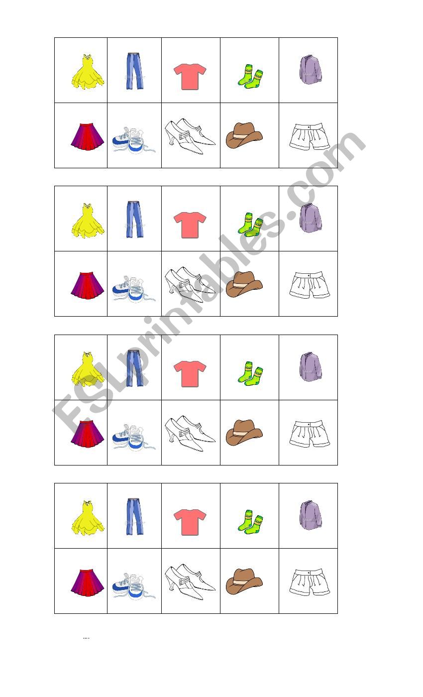 CLOTHES BINGO worksheet