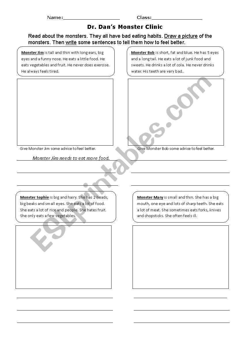 Dr Dans Monster Clinic worksheet