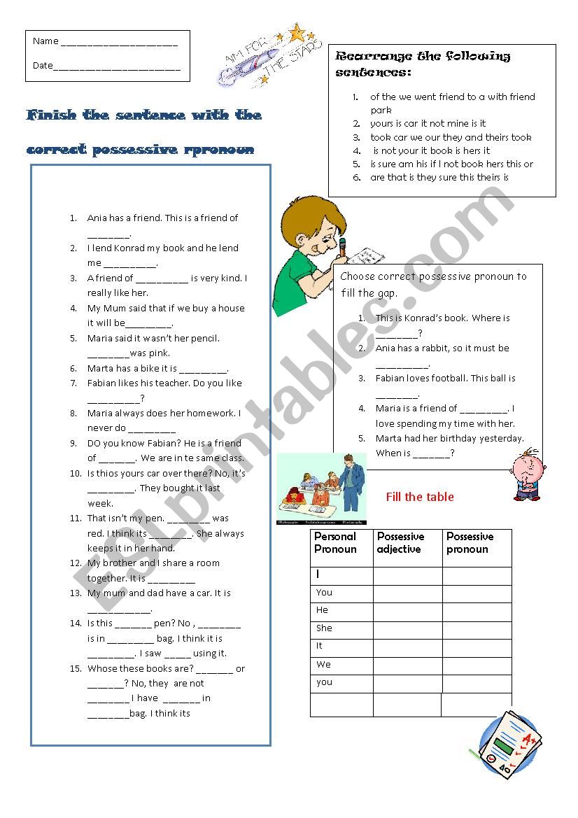 Possessive pronouns worksheet