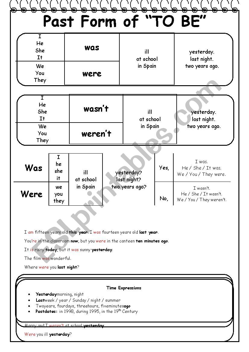 Past Form of TO BE  -Part 1- worksheet