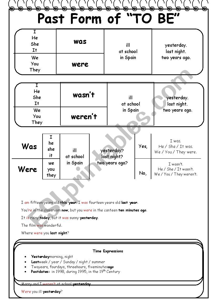 Past Form of TO BE  -Part 1- worksheet