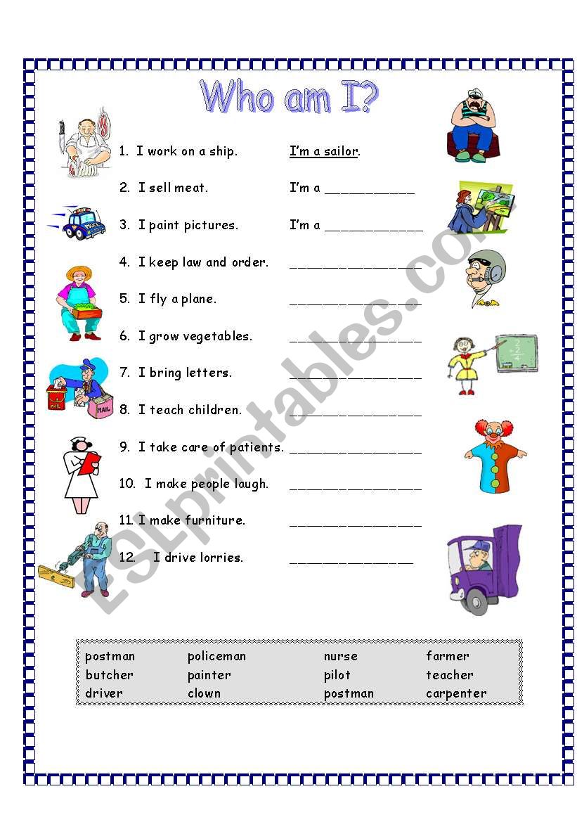 occupations (who am I?) worksheet