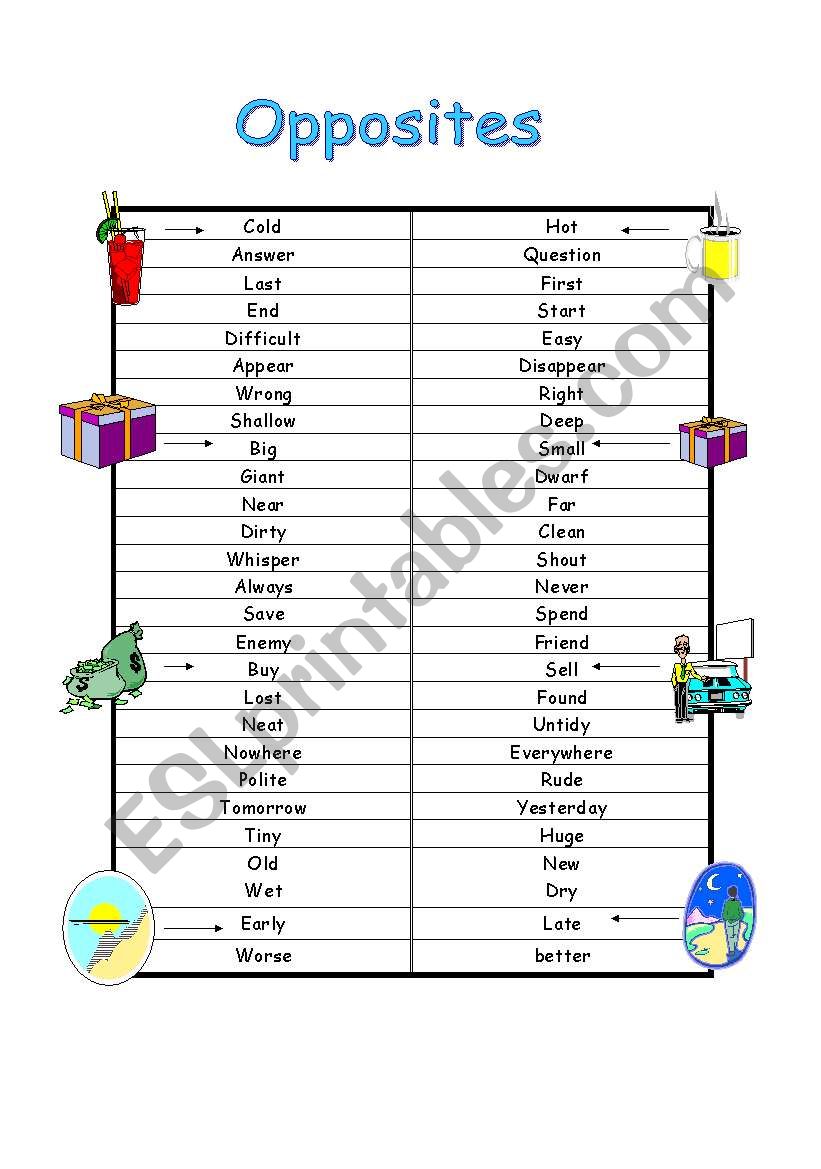 opposites worksheet