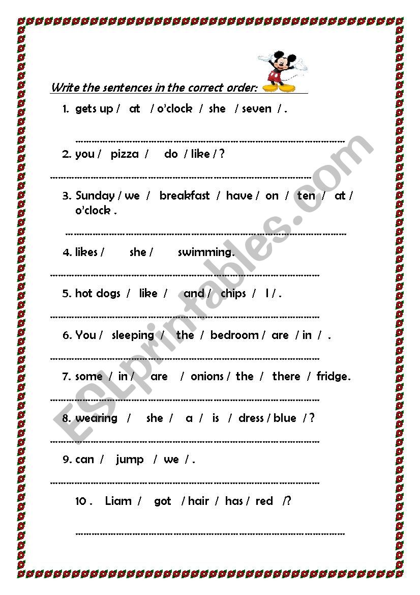 Correct order worksheet