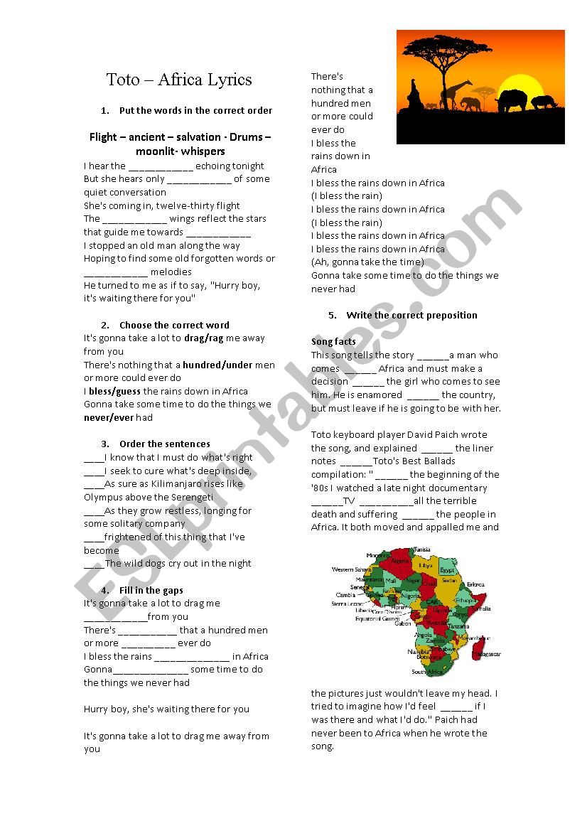 AFRICA - TOTO worksheet